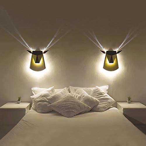 12W Wandleuchte LED Kreativ Schlafzimmer Lampe, Modern Golden Hirsch Design Projektion Wandlampe Wandspots für Wohnzimmer Küchen Korridor Flur Aisle Treppen Wandstrahler, Leselicht Warmes Licht, D39cm von SAIVITT