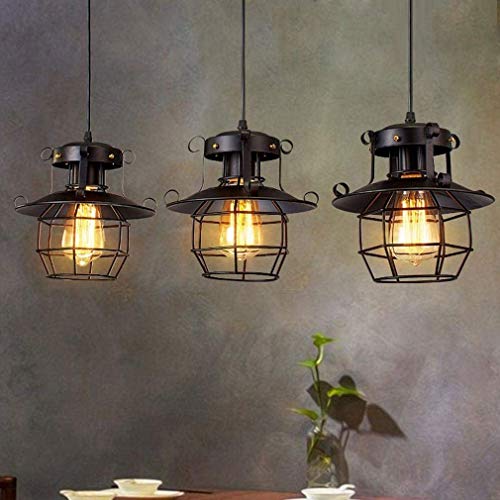 3 Pendelleuchte Hängelampe Vintage Industrie Design Schwarz Rustikal Eisen Hängeleuchte Klassisch für Wohnzimmer Esszimmer Arbeitszimmer Küchen Bar Loft Kronleuchter Retro, Höhenverstellbar, L22cm von SAIVITT