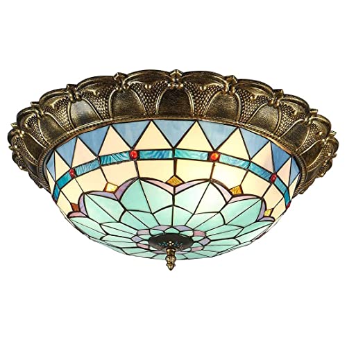 Antike Tiffany LED Deckenleuchte Dimmbar Deckenlampe Weinlese-Barock Runde Buntglas Kronleuchter Beleuchtung Mediterraner-Lampen Für Wohnzimmer Schlafzimmer Esstisch Korridor Dekorative Leuchten von SAIVITT