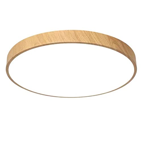 Deckenleuchte Dimmbar LED Runde Holz Texturiert Wohnzimmerleuchte Deckenlampe Kreativ Eisen Büro Panel Lampe mit Fernbedienung Modern Klassisch LED Schlafzimmer Deckenbeleuchtung Küchenleuchte, Ø50CM von SAIVITT