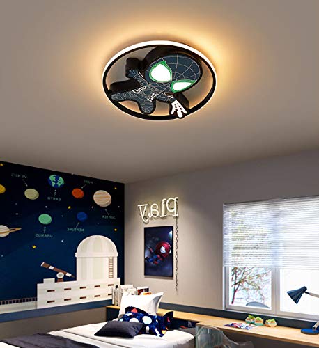 Deckenleuchte LED Dimmbar Kinderzimmer Schlafzimmer Deckenlampe mit Fernbedienung Kreativ Cartoon Marvel Spiderman Rund Deckenbeleuchtung für Modern Junge Kinder Babyzimmer Wandleuchte (Schwarz Ø45cm) von SAIVITT