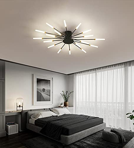 Deckenleuchte LED Wohnzimmer Leuchte Warmweißes Licht, Deckenlampe Kunst Design Modern Schlafzimmer-lampe, Ø80cm, für Büro Esszimmer Arbeitszimmer LED Decke Beleuchtung Kronleuchter Schwarz 18-flammig von SAIVITT