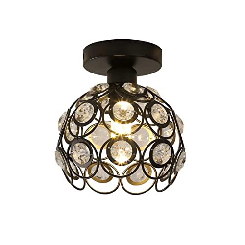 Deckenleuchte Schwarz Vintage Flur Leuchte 18cm Modern Industrielle Design Deckenlampe Rustikal Antik Retro Pendelleuchte Runde Eisen Kristall Lampenschirm Treppe Büro Küche Balkon Dekorative Lampe von SAIVITT