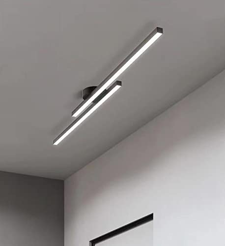 Deckenleuchte Wohnzimmer Lampe LED Warmweißes Licht Deckenlampe Büro Rechteckiges Design Schwarz Aluminium 2-flammig Modern Schlafzimmer Korridor Beleuchtung Esszimmer Lernzimmer Leuchten, 120*12*4cm von SAIVITT