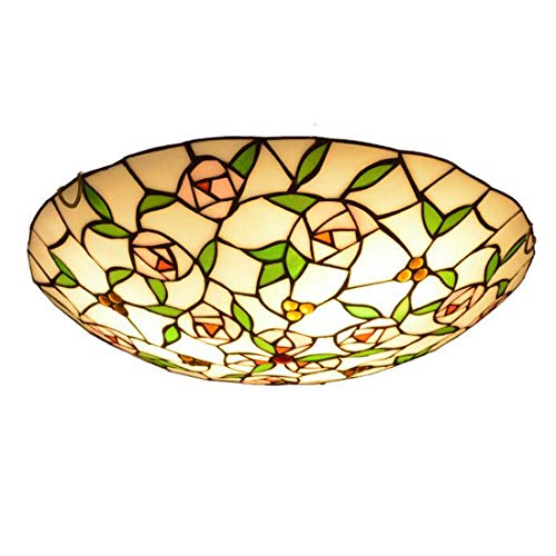 E27 Deckenleuchte Schlafzimmer Vintage Tiffany stil Gemalt Glas Mittelmeer Blumen Design Rund Deckenlampe für Rustikal Büro Wohnzimmer Esszimmer Küchen Flur Balkon Retro Decke Wände Beleuchtung (30cm) von SAIVITT