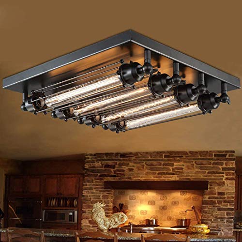 E27 LED Deckenleuchte Vintage Industrie Schwarz Punk Loft Metall Flush Mount Deckenlampe Rustikal Platz Design für Wohnzimmer Schlafzimmer Esszimmer Arbeitszimmer Küchen 4-Flammig Inkl.T300 Glühbirne von SAIVITT