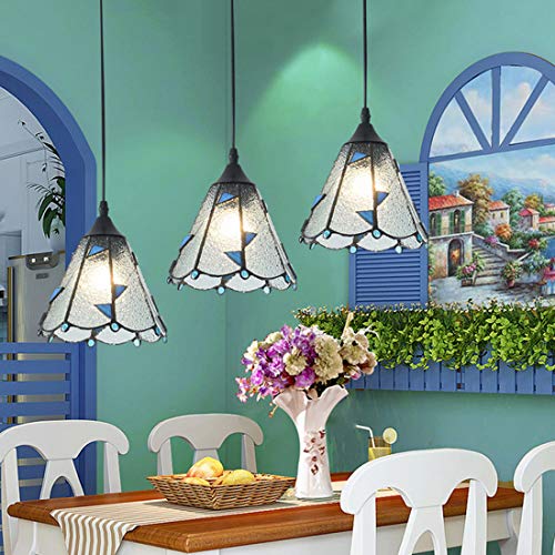 E27 LED Pendelleuchte Hängelampe Vintage Tiffany Esszimmer Lampe Runde Glas Kreativ Design Mittelmeer Hängeleuchte für Küchen Schlafzimmer Bar Loft Esstischlampe Kronleuchter Höhenverstellbar, D50cm von SAIVITT