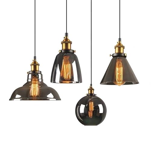 E27 Vintage Pendelleuchte Rauch grau Glas Kristall Esszimmer Lampe Retro Rustikal Hängelampe Rund Schirm Modern Esstischlampe LED Kronleuchter Wohnzimmer Küche Flur Arbeitszimmer Deckenbeleuchtung (A) von SAIVITT