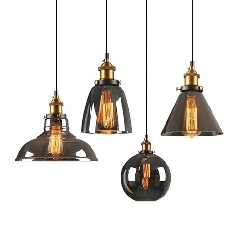 E27 Vintage Pendelleuchte Rauch grau Glas Kristall Esszimmer Lampe Retro Rustikal Hängelampe Rund Schirm Modern Esstischlampe LED Kronleuchter Wohnzimmer Küche Flur Arbeitszimmer Deckenbeleuchtung (A) von SAIVITT