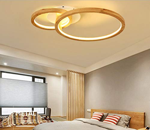 Etage LED-Deckenleuchte Holz, Deckenlampe Wohnzimmer mit Fernbedienung, Schlafzimmer Leuchte, 2-Flammig, Modern Designlampen, Ring Deko Acryl-Schirm, Holzlampe Dimmbar Inkl. Fernbedienung (Ø55*41cm) von SAIVITT