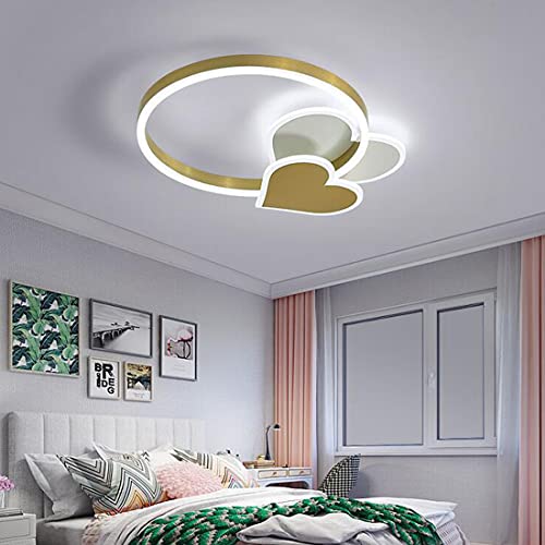 Goldene Deckenleuchte Kreativ LED Kinderzimmer Schlafzimmer mit Fernbedienung, Runde Deckenlampe Modern Kunst Decke Beleuchtung Dimmbar LED für Küchen Büro Esszimmer Studie Leuchte Ø50*45*6cm (Herz) von SAIVITT