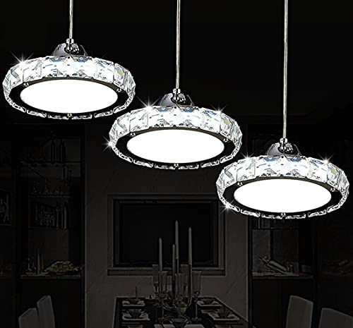 Hängelampe LED Kristall Modern Esstischleuchte, Kreativ Rund Kristall Lampe, Pendelleuchte Esszimmer Rechteck LED Weißes Licht, Deckenbeleuchtung für Büro Küchen Wohnzimmer Kronleuchter 3-flammig 18cm von SAIVITT