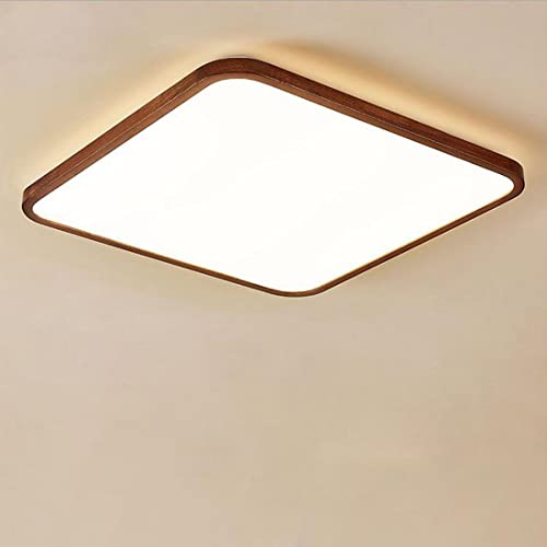 Innen Deckenleuchte Modern Dimmbar Deckenlampe aus Holz Schlafzimmer Lampe mit Fernbedienung, Ultra dünn Quadratische Design Deckenbeleuchtung für Küche Esszimmer Wohnzimmer Büro Wandlampe (35cm, 18W) von SAIVITT