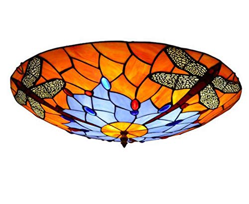 Klassisch Deckenleuchte Schlafzimmer Vintage Tiffany Gemalt Glas Libelle Design Rund Rustikal Mittelmeer Deckenlampe für Büro Wohnzimmer Esszimmer Küchen Flur Balkon Retro Decke Wände Lampe E27 (40cm) von SAIVITT