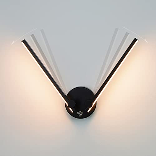 Korridor Lampe LED warmweißes Licht Modern Schlafzimmer Büro Arbeitszimmer Leselampe mit Schalter Wandleuchte 2-flammig Einstellbares Design Treppe Flur Wandbeleuchtung Nachttischlampe L53cm (Schwarz) von SAIVITT
