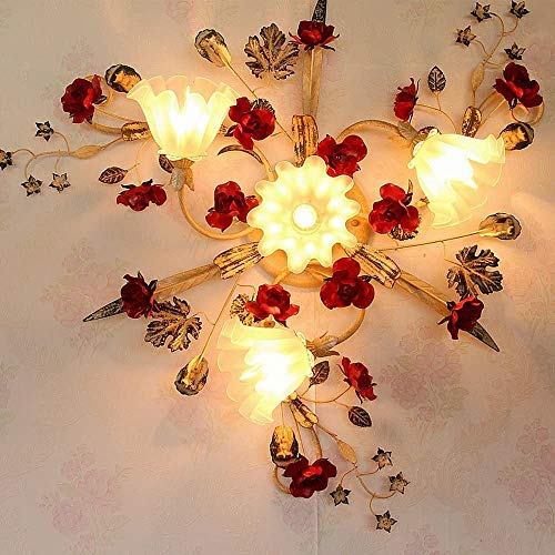 Kreative Retro-Deckenleuchte Vintage Blumen-Design Deckenlampe Wohnzimmer-lampe, elegante Glas Lampenschirm Deckenbeleuchtung für Küche Insel Schlafzimmer Esstisch Lampe, 4-flammig, D65cm von SAIVITT