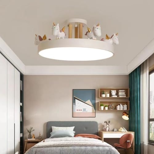 LED Deckenleuchte Kinderzimmer Weiß Einhorn Lampe Dimmbar Beleuchtung Modern Kinder Deckenlampe mit Fernbedienung Hängelampe 50cm Runde Acryl-schirm Dekorative Kronleuchter Schlafzimmer Jungen Mädchen von SAIVITT