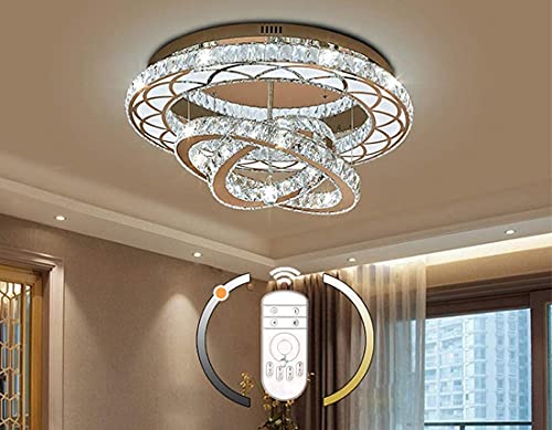 LED Deckenleuchte mit Fernbedienung Wohnzimmer Kristall Lampe, Modern Deckenlampe Schlafzimmer Dimmbar Kristall Rund Ring Design Decke Beleuchtung Kronleuchter Arbeitszimmer Esszimmer Bar Lüster 60CM von SAIVITT