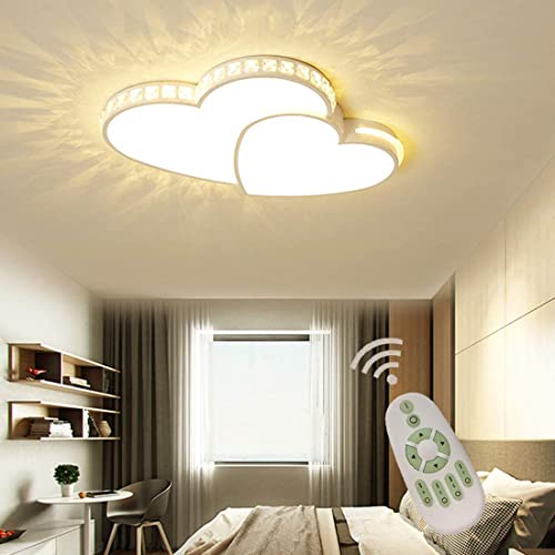 LED Dimmbar Deckenleuchte Kinderzimmer Kristall Deckenlampe mit Fernbedienung Wohnzimmer Decke Panel Lampe Weißes Liebe Herz Design Kronleuchter für Modern Schlafzimmer Junge Mädchen Raum Licht (52cm) von SAIVITT