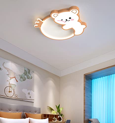 LED Kinderzimmer Lampe Deckenleuchte Dimmbar Rosa Braun Cartoon Bär Design Modern Babyzimmer Deckenlampe Kreativ Oval Deckenbeleuchtung für Kinder Schlafzimmer Wandleuchte Fernbedienung (Braun, Ø55cm) von SAIVITT