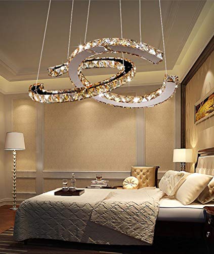 LED Kristalllampe Pendelleuchte Transparente Kristall Esszimmer Schlafzimmer Kronleuchter Ring Rechteck Höhenverstellbar 52cm Hängelampe Modern Wohnzimmer Esstisch Studie Decke Beleuchtung, Warm licht von SAIVITT