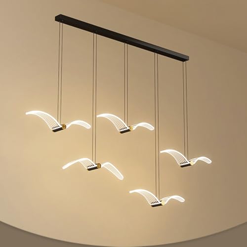 LED Pendelleuchte Hängelampe Dimmbar mit Fernbedienung Modern Rechteck Kreativ Weiß Möwe Design Deckenleuchte Kronleuchter für Esszimmer Wohnzimmer Schlafzimmer küchenlampe, 3-flammig Höhenverstellbar von SAIVITT