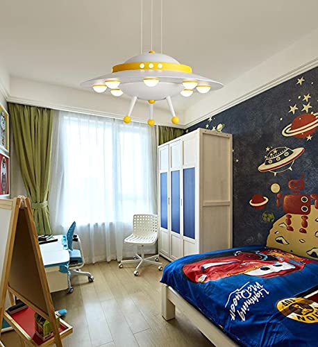 LED-Pendelleuchte Kinderzimmer Dimmbar Kreativ UFO Design, Hängelampe Kinder Schlafzimmer mit Fernbedienung, Deckenbeleuchtung Modern Rund Metall Acryl Deko Kinerlampe Kronleuchter Höhenverstellbar von SAIVITT