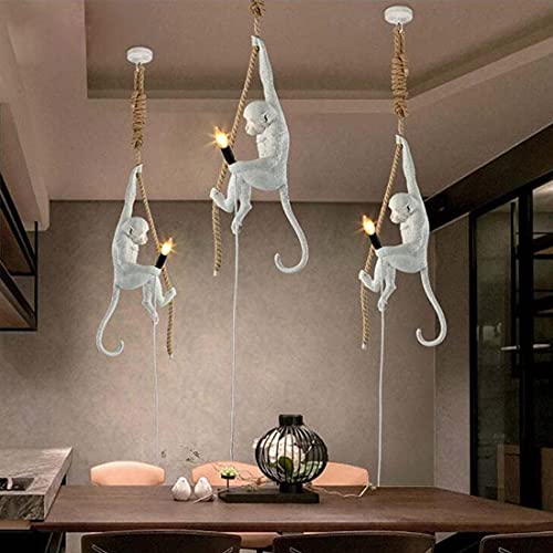 LED Pendelleuchte Vintage Harz Affe Tier Design seil Lampe Hängelampe Weiß Rustikal Industrie Esszimmer Wohnzimmer Büro Küchen Hotel Restaurant Leuchte Decke Beleuchtung Kronleuchter LOFT Antik H70cm von SAIVITT