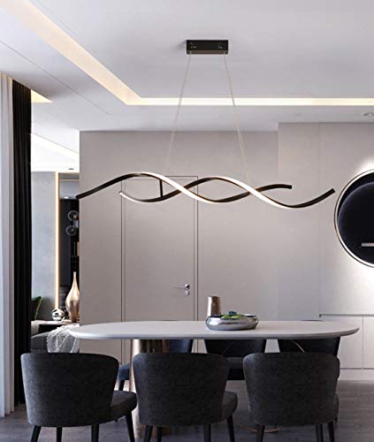 Minimalistisch Kronleuchter Pendelleuchte Esszimmer LED Dimmbar Kreativ Rechteck Spiral-Design Modern Hängelampe mit Fernbedienung für Schlafzimmer Wohnzimmer Küchen Büro Arbeitszimmer Schwarz, D110cm von SAIVITT
