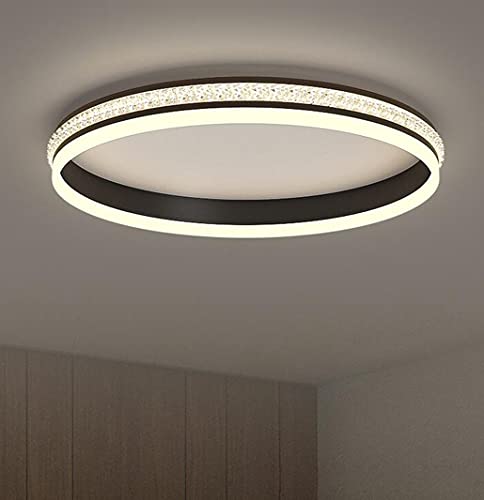 Minimalistische Deckenleuchte Vintage Metall Kristall LED Schlafzimmer Deckenbeleuchtung mit Fernbedienung Wohnzimmer Büro Rund Schwarz Acryl Schirm Deckenlampe Dimmbar für Küchen Arbeitszimmer 50cm von SAIVITT