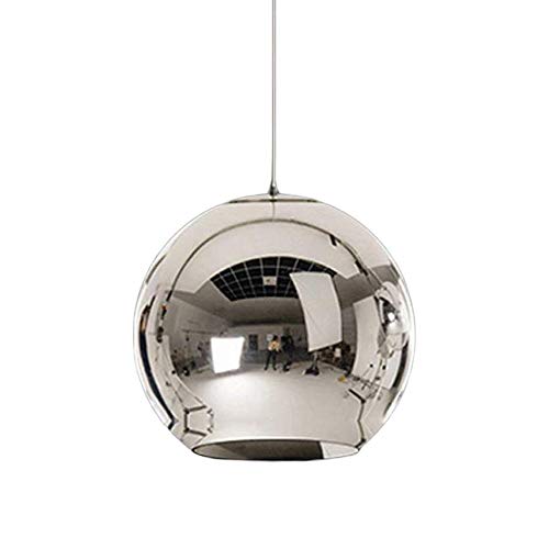 Modern Hängelampe Pendelleuchte Rund Kugel Design Kronleuchter für Minimalistisch Schlafzimmer Kücheninsel Bar Esszimmer Treppe Loft Elegante Deko Hängeleuchte Eisen Lampenschirm (Chrom Silber, Ø20cm) von SAIVITT