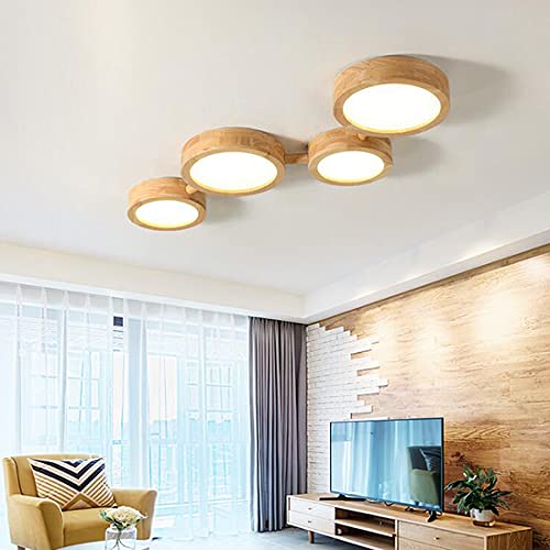 Modern Holz Deckenlampe 4 Flammig LED Wohnzimmerlampe, Kreativ Schlafzimmer Leuchte, Weißes Licht Deckenleuchte Minimalistisch europäischer Design Küche Esszimmer Kronleuchter, Wandlampe, 87 * 38cm von SAIVITT