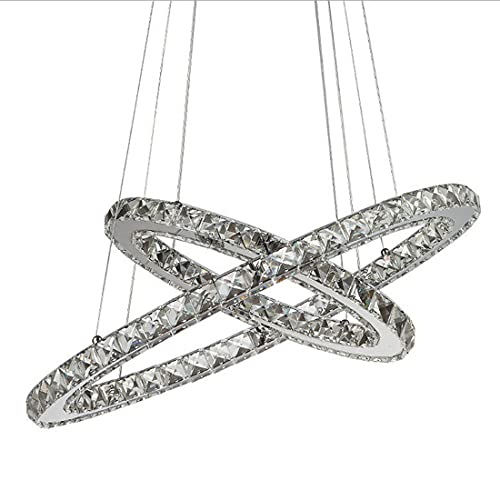 Pendellampe LED kaltweißes Licht Kristall Esszimmer, Hängeleuchte Oval Esstischlampe 2-flammig, Modern Chrom Metall Design Kristallleuchter, Deckenbeleuchtung Wohnzimmer Küchen Kronleuchter, Ø30+50cm von SAIVITT