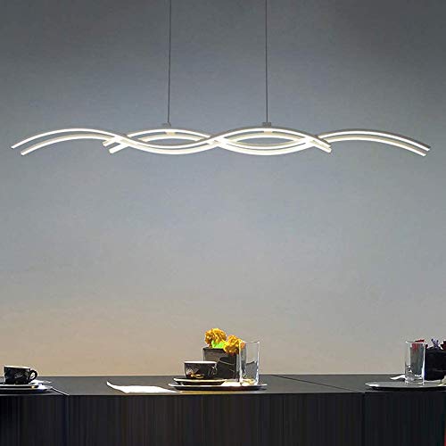 Pendelleuchte LED Silber Moderne Rechteck Kronleuchter Dimmbar mit Fernbedienung Pendelleuchte Welle Design für Küchen insel Bar Esstisch Loft Wohnzimmer Büro Kreativ Minimalistisch Deckenlampe L118CM von SAIVITT