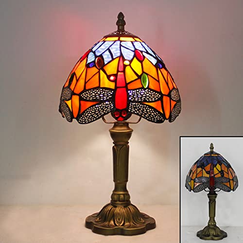 Tiffany Tischleuchte Vintage Glas Lampenschirm 8" Romantisch Antik Retro Libelle Design Tischlampe Schreibtischlampe Weinlese Dekorativer Arbeitslampe Büro Schlafzimmer Lampe Nostalgisch E14 Leselampe von SAIVITT