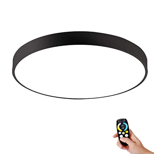 Ultra dünne Deckenlampe LED Dimmbar Wohnzimmer Panel Lampe Ø80cm 72W LED Deckenleuchte Runde Schwarz Eisen Acryl-Schirm Modern Deckenbeleuchtung mit Fernbedienung für Büro Schlafzimmer Küche Esszimmer von SAIVITT