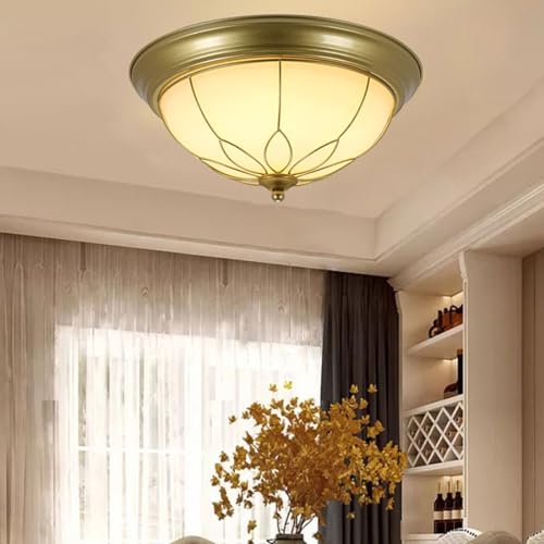 Vintage Gold Deckenleuchte LED Rustic Glas Retro Schlafzimmer Lampe Dimmbar tricolor, Modern Runde Metall Design Antik Deckenlampe für Büro Wohnzimmer Esszimmer Küche Arbeitszimmer Beleuchtung, Ø40cm Vintage Gold Deckenleuchte LED Rustic Glas Retro Schlafzimmer Lampe Dimmbar tricolor, Modern Runde Metall Design Antik Deckenlampe für Büro Wohnzimmer Esszimmer Küche Arbeitszimmer Beleuchtung, Ø40cm von SAIVITT