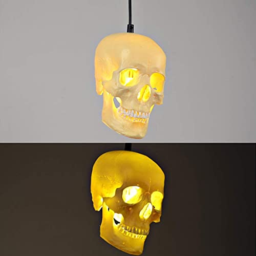 Vintage Pendellampe Weiß Schädel Dekorative Harz Totenkopf Leuchte Furcht Spukhaus Halloween-Schloss Decke Hängelampe LED E27 für Esszimmer/Küche/Cafe/Bar, Seilleuchte 1M Höhenverstellbar, D15*H25cm von SAIVITT