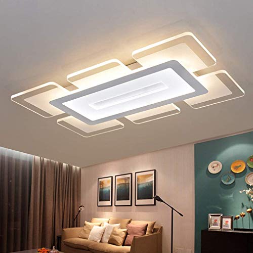 Weiss Deckenleuchte LED Dimmbar mit Fernbedienung Wohnzimmerlampe Modern Rechteck Design Groß Deckenlampe für Schlafzimmer Foyer Arbeitszimmer Landhaus Decke Minimalistisch Kronleuchter Ø60*90cm von SAIVITT