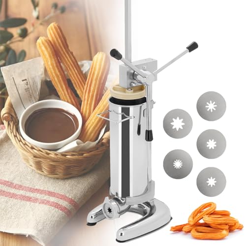 SAIYERUS Churro-Maker-Set, 2 l/3 l Churro-Maschine aus Edelstahl, manuelle Churro-Maschine mit 5 Düsen, vertikale spanische Churrera-Maschine aus Edelstahl, für Restaurants, Bäckereien, Zuhause,2L von SAIYERUS