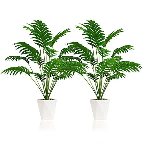SAJANDAS 2er Set künstliche Areca Palme Pflanzen in Töpfen, 85 cm Kunstpflanzen Tropischen Palmen mit Grünen Blätter und Stämme, Kunstpalme mit Töpfen für Zuhause, Bürodekoration von SAJANDAS