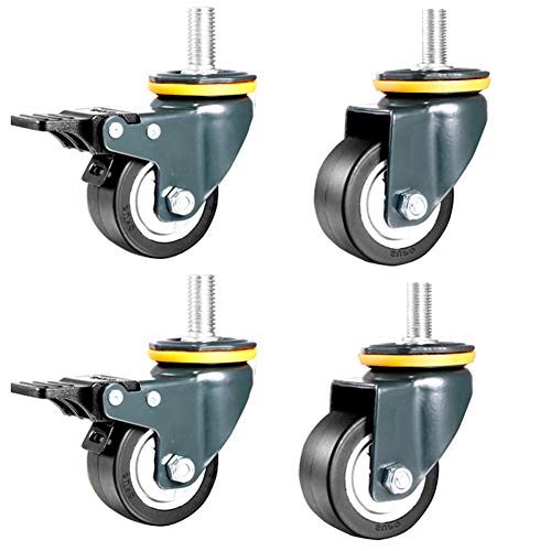 Rollen, Möbelrollen, 1,6 Zoll / 50 mm Gewinde M10 Möbelrollen mit Bremse, drehbar, leise, staubdicht, PU, ​​160 kg, for Bürostuhl, Tisch, Wagen, Babybett, 4 Stück(Black,1.6inch M10) von SAJMAKUWLA