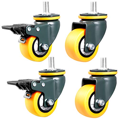 Rollen, Möbelrollen, 1,6 Zoll / 50 mm Gewinde M10 Möbelrollen mit Bremse, drehbar, leise, staubdicht, PU, ​​160 kg, for Bürostuhl, Tisch, Wagen, Babybett, 4 Stück(Yellow,2inch M10) von SAJMAKUWLA