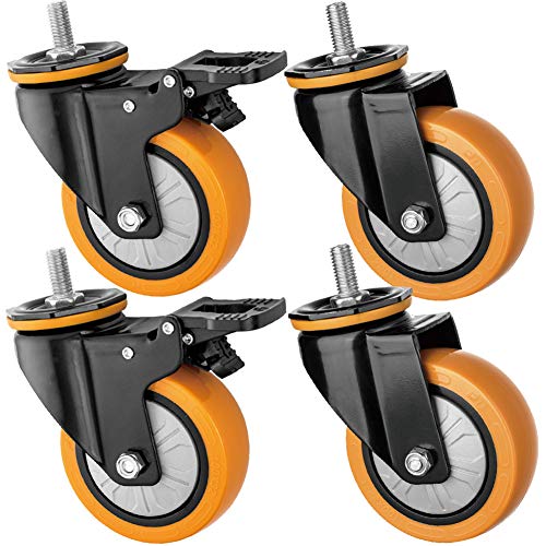 Rollen, Möbelrollen, 125 mm 5 Zoll Gewinde M12 Drehgelenk mit Bremse for Möbel und Babybett, leises PU, 540 kg, industriell, for Wagen, Werkbank, Krankenhaus, Fabrik, 4 Stück(Orange1) von SAJMAKUWLA