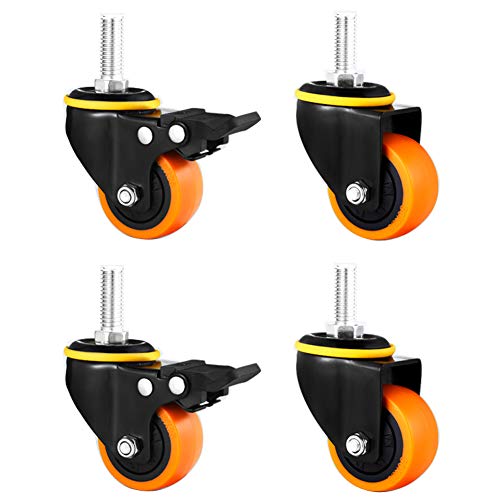 Rollen, Möbelrollen, 2 Zoll 50 mm Gewinde M8 Räder mit Bremse Leise PU Heavy Duty 280 kg Schwenkbar Staubdicht for Trolley Kinderbett Babybett Regal 4 Stück(M8 2brake+2swivel) von SAJMAKUWLA