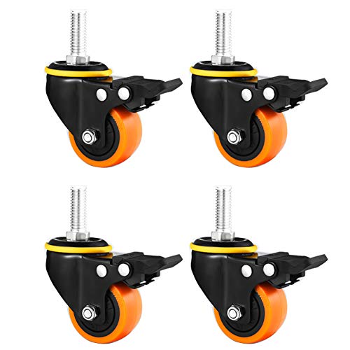 Rollen, Möbelrollen, 2 Zoll 50 mm Gewinde M8 Räder mit Bremse Leise PU Heavy Duty 280 kg Schwenkbar Staubdicht for Trolley Kinderbett Babybett Regal 4 Stück(M8 4brake) von SAJMAKUWLA