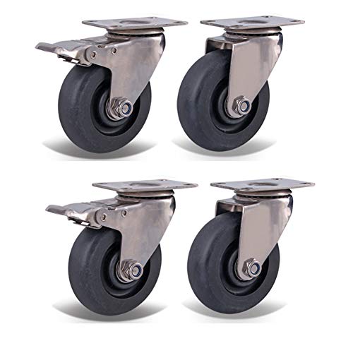 Rollen, Möbelrollen, 3''/4''/5'' Edelstahl 304 Halterung Hochleistungsmöbel 500kg Leise mit Bremse Doppellager Schwenkbar Hohe Temperaturbeständigkeit for Backofen Herd Tro(4in 100mm 2brake+2swivel) von SAJMAKUWLA