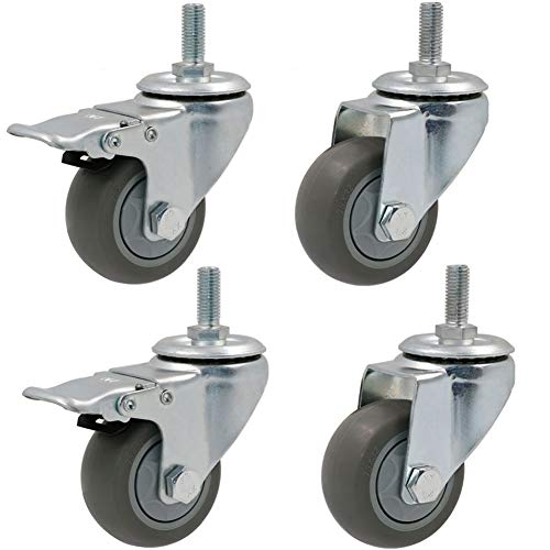 Rollen, Möbelrollen, 3''/4''/5'' Gummigewinde M12 Hochleistungsräder 300-400kg for Krankenhausmöbel, drehbar mit Bremse, leises TPR-Doppellager for Schlafsofa, Werkbank, 4 Stück(3in 2brake+2swivel) von SAJMAKUWLA