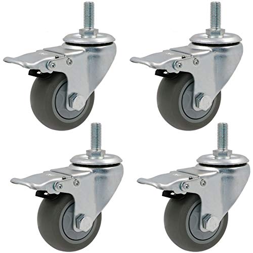 Rollen, Möbelrollen, 3''/4''/5'' Gummigewinde M12 Hochleistungsräder 300-400kg for Krankenhausmöbel, drehbar mit Bremse, leises TPR-Doppellager for Schlafsofa, Werkbank, 4 Stück(3in 4brake) von SAJMAKUWLA
