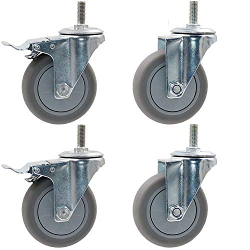 Rollen, Möbelrollen, 3''/4''/5'' Gummigewinde M12 Hochleistungsräder 300-400kg for Krankenhausmöbel, drehbar mit Bremse, leises TPR-Doppellager for Schlafsofa, Werkbank, 4 Stück(4in 2brake+2swivel) von SAJMAKUWLA